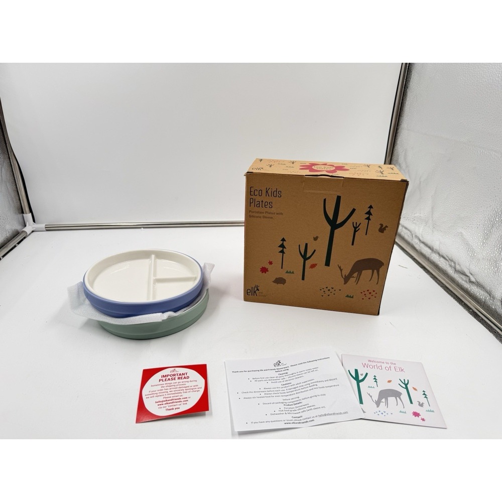 Elk and Friends Kids 6.7" Porcelain Divided Plates with Silicone Sleeves | Suita